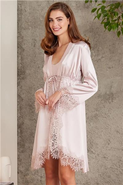 Pierre Cardin 7045 Kadın Dantelli Saten 4lü Set-Pudra