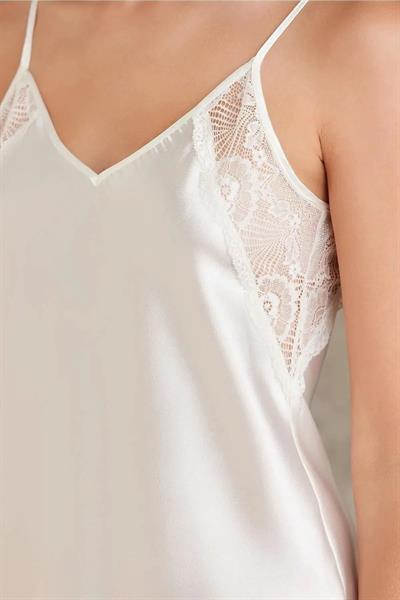 Pierre Cardin 7085 Kadın Çeyizlik Dantelli Saten 4lü Set-Ekru