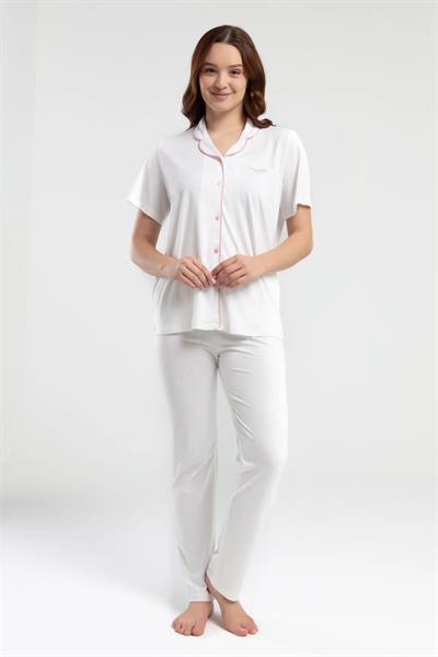 Pierre Cardin 7715 Kadın Kısa Kollu Gömlek Pijama Takımı-Krem