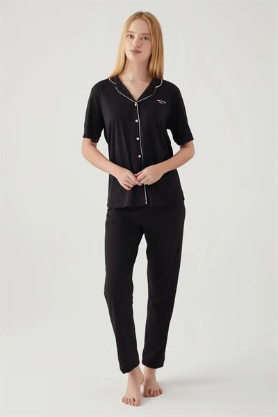 Pierre Cardin 7715 Kadın Kısa Kollu Gömlek Pijama Takımı-Siyah