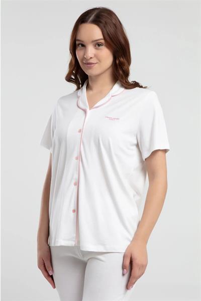 Pierre Cardin 7715 Kadın Kısa Kollu Gömlek Pijama Takımı-Krem