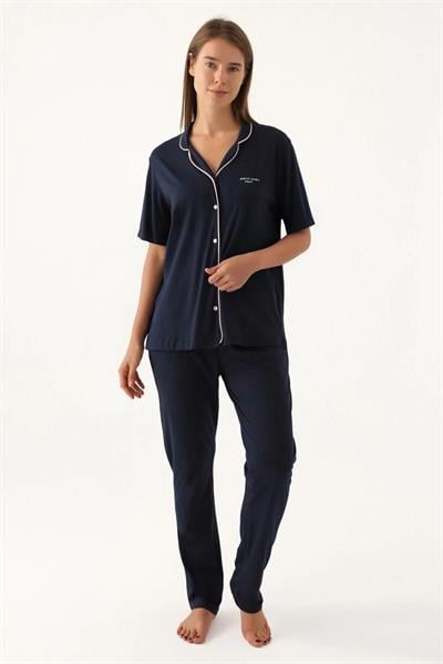 Pierre Cardin 7715 Kadın Kısa Kollu Gömlek Pijama Takımı-Lacivert