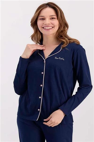 Pierre Cardin 7717 Kadın Modal Uzun Kollu Önden Düğmeli Pijama Takımı-Lacivert