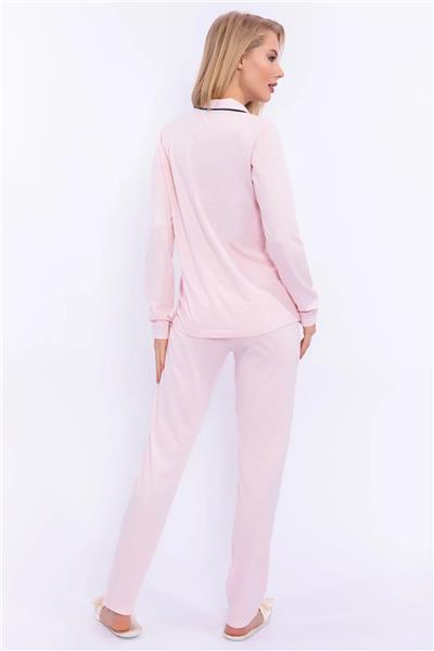 Pierre Cardin 7717 Kadın Modal Uzun Kollu Önden Düğmeli Pijama Takımı-Pembe