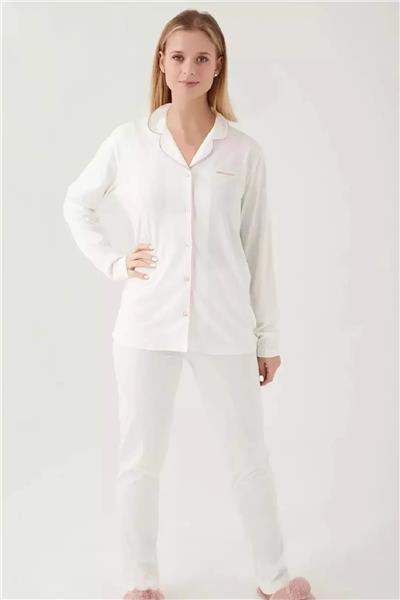 Pierre Cardin 7717 Kadın Uzun Kollu Gömlek Pijama Takımı-Krem