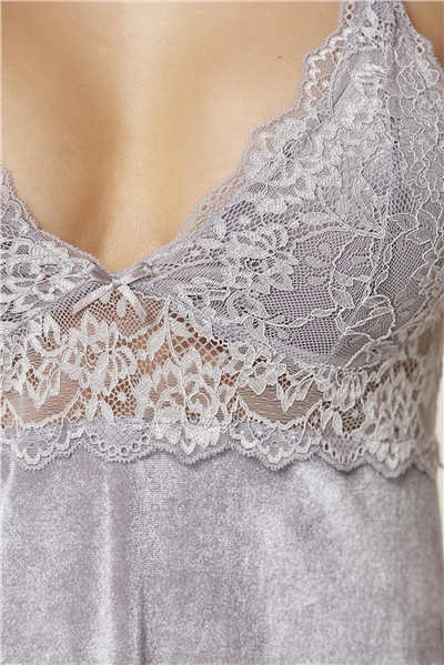 Pierre Cardin 845 Kadın İp Askılı Kadife Saten Gecelik-Royal