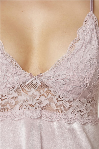 Pierre Cardin 845 Kadın İp Askılı Kadife Saten Gecelik-Rose