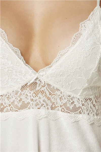 Pierre Cardin 845 Kadın İp Askılı Kadife Saten Gecelik-Ekru