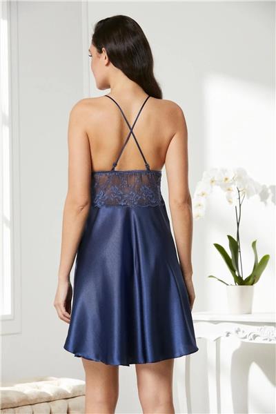 Pierre Cardin 850 Kadın Saten Dantelli Gecelik-Lacivert