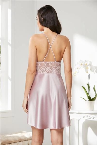 Pierre Cardin 850 Kadın Saten Dantelli Gecelik-Rose