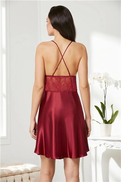 Pierre Cardin 850 Kadın Saten Dantelli Gecelik-Bordo