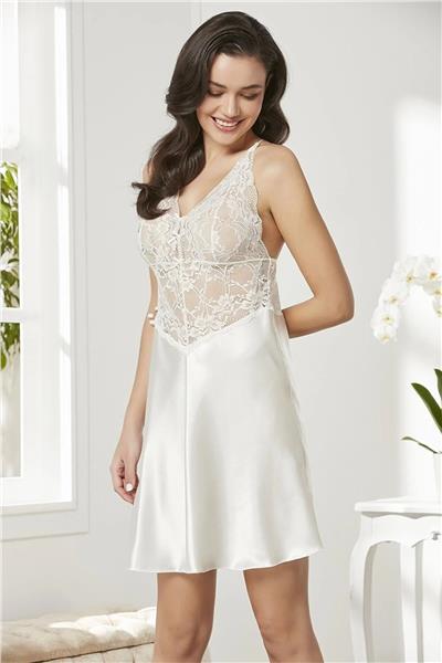 Pierre Cardin 850 Kadın Saten Dantelli Gecelik-Ekru