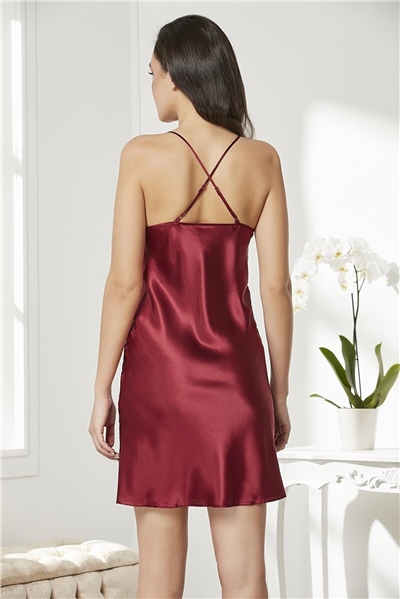Pierre Cardin 860 Kadın İp Askılı Saten Gecelik-Bordo