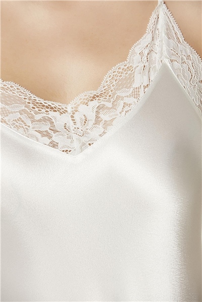 Pierre Cardin 870 Kadın İp Askılı Saten Gecelik-Ekru