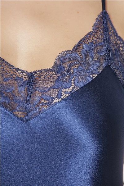 Pierre Cardin 870 Kadın İp Askılı Saten Gecelik-Lacivert