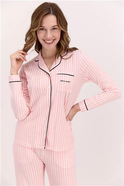 Pierre Cardin 8765 Kadın Uzun Kollu Gömlek Pijama Takımı-Pembe