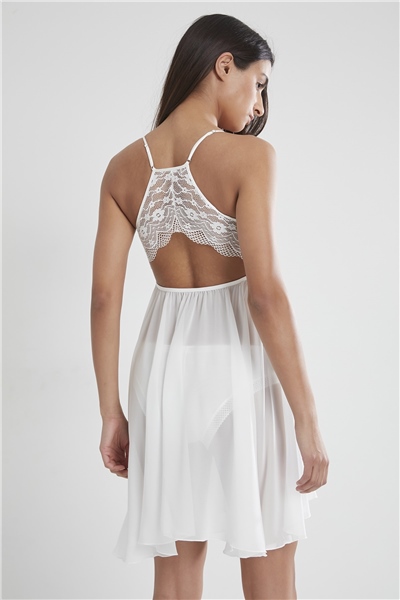 Pierre Cardin 880 Kadın Şifon Dantelli Gecelik - Ekru