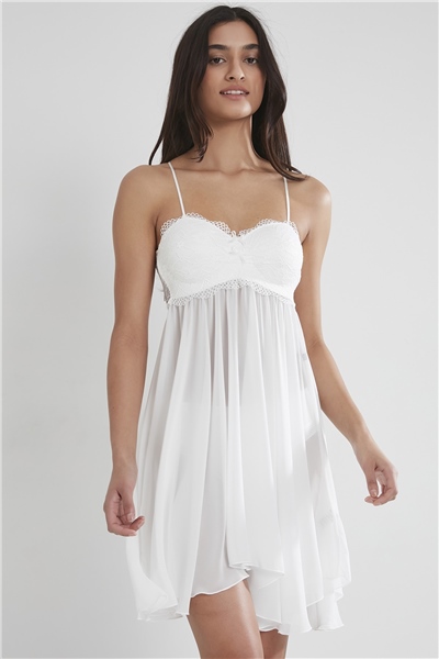 Pierre Cardin 880 Kadın Şifon Dantelli Gecelik - Ekru