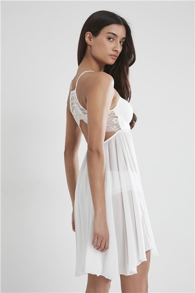 Pierre Cardin 880 Kadın Şifon Dantelli Gecelik - Ekru