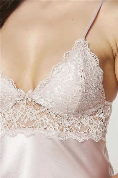 Pierre Cardin 890 Kadın İp Askılı Saten Gecelik-Pudra