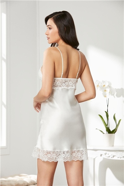 Pierre Cardin 890 Kadın İp Askılı Saten Gecelik-Ekru