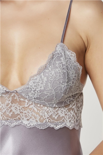 Pierre Cardin 890 Kadın İp Askılı Saten Gecelik-Mist