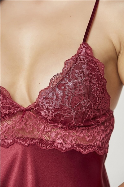 Pierre Cardin 890 Kadın İp Askılı Saten Gecelik-Bordo