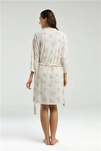 Pierre Cardin 9008 Kadın Sabahlıklı İp Askılı Şortlu Pijama Takım-Krem