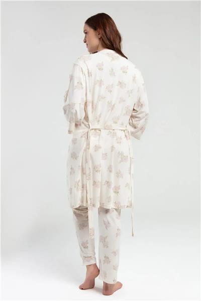 Pierre Cardin 9009 Hamile Lohusa Sabahlıklı Kısa Kollu Pijama Takımı-Krem