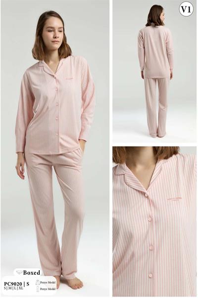 Pierre Cardin 9020 Kadın Uzun Kollu Gömlek Pijama Takımı-Pembe