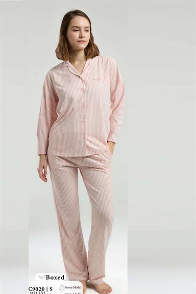 Pierre Cardin 9020 Kadın Uzun Kollu Gömlek Pijama Takımı-Pembe