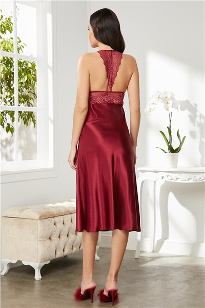 Pierre Cardin 905 Kadın İp Askılı Saten Gecelik-Bordo