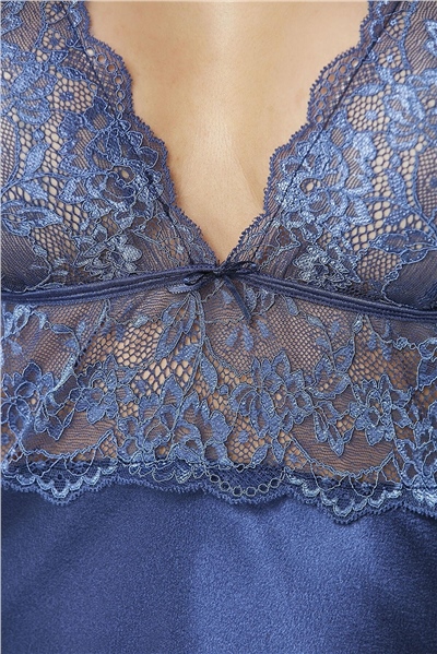 Pierre Cardin 905 Kadın İp Askılı Saten Gecelik-Lacivert