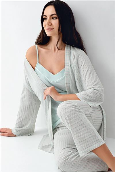 Pierre Cardin 9052 Kadın Sabahlıklı İp Askılı Pijama Takımı-Nil