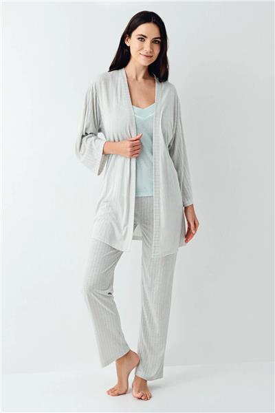 Pierre Cardin 9052 Kadın Sabahlıklı İp Askılı Pijama Takımı-Nil