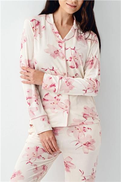 Pierre Cardin 9056 Kadın Uzun Kollu Gömlek Pijama Takımı-Krem