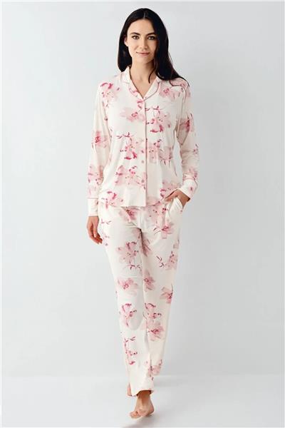 Pierre Cardin 9056 Kadın Uzun Kollu Gömlek Pijama Takımı-Krem