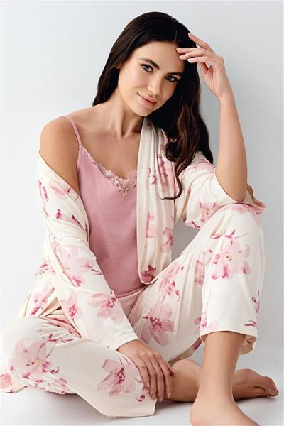 Pierre Cardin 9058 Kadın Sabahlıklı İp Askılı Pijama Takımı-Gülkurusu