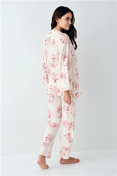 Pierre Cardin 9058 Kadın Sabahlıklı İp Askılı Pijama Takımı-Gülkurusu