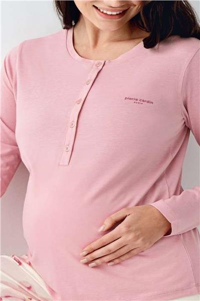 Pierre Cardin 9059 Hamile Lohusa Düğmeli Bisiklet Yaka Pijama Takımı-Gülkurusu