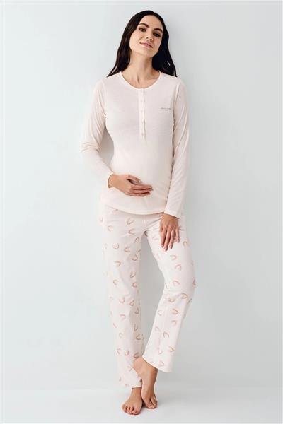 Pierre Cardin 9066 Hamile Lohusa Düğmeli Bisiklet Yaka Pijama Takımı-Tozpembe