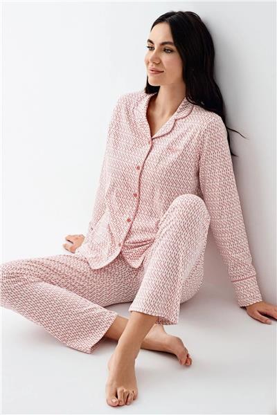Pierre Cardin 9081 Kadın Uzun Kollu Gömlek Pijama Takımı-Pembe