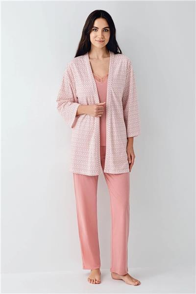 Pierre Cardin 9082 Kadın Kısa Sabahlıklı İp Askılı Pijama Takımı-Pembe