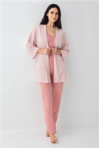 Pierre Cardin 9082 Kadın Kısa Sabahlıklı İp Askılı Pijama Takımı-Pembe