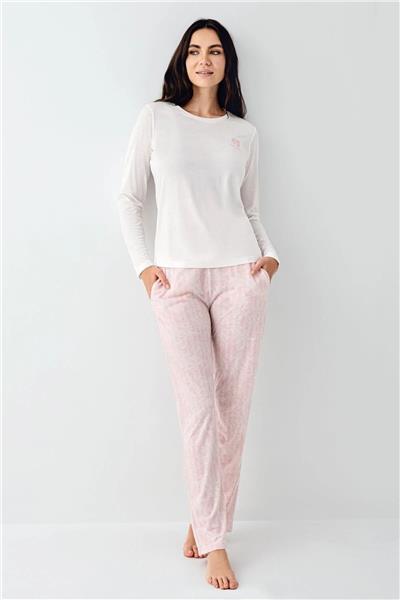 Pierre Cardin 9085 Kadın Bisiklet Yaka Uzun Kollu Pijama Takımı-Beyaz