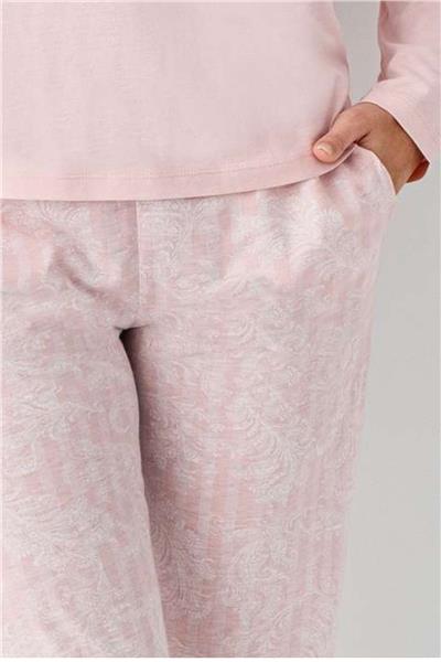 Pierre Cardin 9085 Kadın Bisiklet Yaka Uzun Kollu Pijama Takımı-Pembe