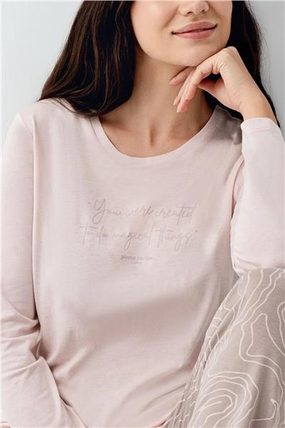 Pierre Cardin 9096 Kadın Uzun Kollu Bisiklet Yaka Pijama Takımı-Pembe