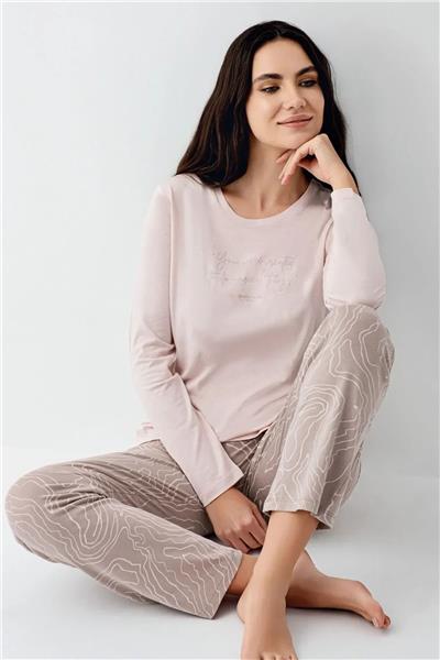 Pierre Cardin 9096 Kadın Uzun Kollu Bisiklet Yaka Pijama Takımı-Pembe