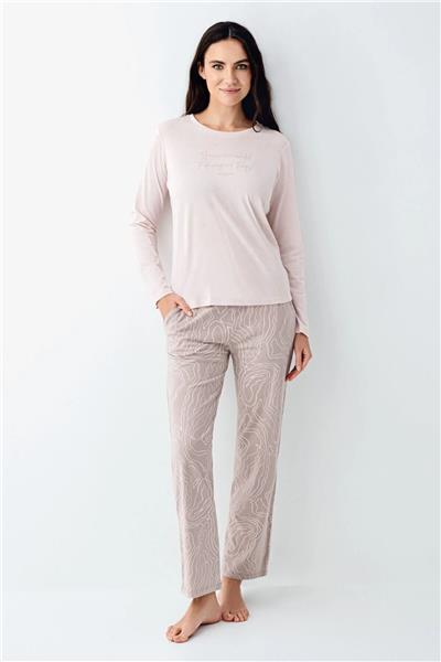 Pierre Cardin 9096 Kadın Uzun Kollu Bisiklet Yaka Pijama Takımı-Pembe