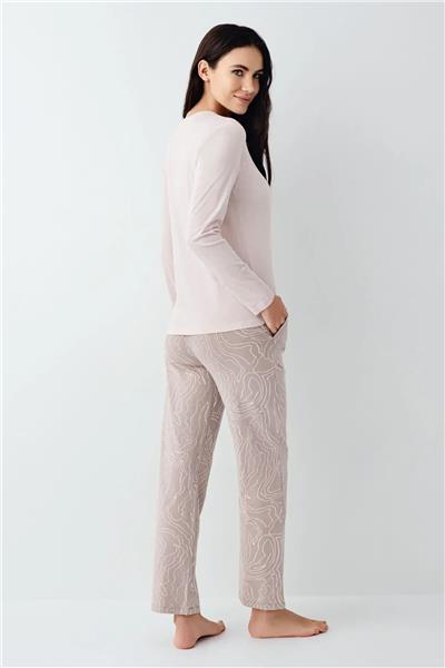 Pierre Cardin 9096 Kadın Uzun Kollu Bisiklet Yaka Pijama Takımı-Pembe